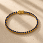DHARIN Blue Sapphire Tennis Bracelet - 18K gold vermeil, deep blue sapphire row, warm gold tone