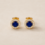DHARIN Blue Sapphire Halo Stud Earrings - 18K gold vermeil, warm gold and sapphire contrast