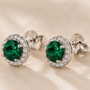 DHARIN Emerald Halo Stud Earrings - 18K gold vermeil, warm gold and vivid green emerald contrast