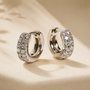 DHARIN Mini Diamond Huggie Earrings - S925 silver, pavé diamonds, close-fitting 10mm hoop