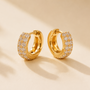 DHARIN Mini Diamond Huggie Earrings - 18K gold vermeil, pavé diamonds, warm gold tone