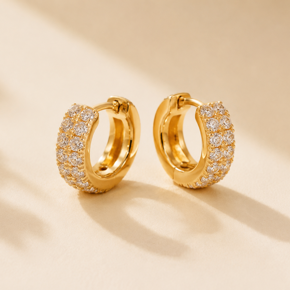 DHARIN Mini Diamond Huggie Earrings - 18K gold vermeil, pavé diamonds, warm gold tone