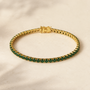 DHARIN Emerald Tennis Bracelet - 18K gold vermeil, vivid green emerald row, warm gold tone