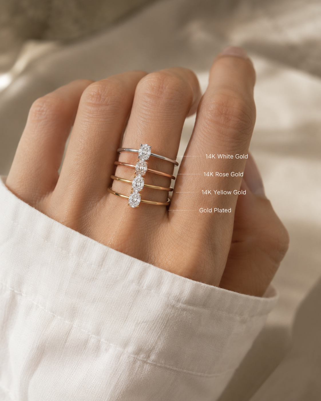 DHARIN Oval Solitaire Ring Slim Band - lifestyle editorial shot, quiet luxury fine jewelry