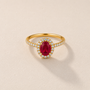 DHARIN Gemstone Halo Cocktail Ring - blue sapphire macro close-up, diamond halo detail