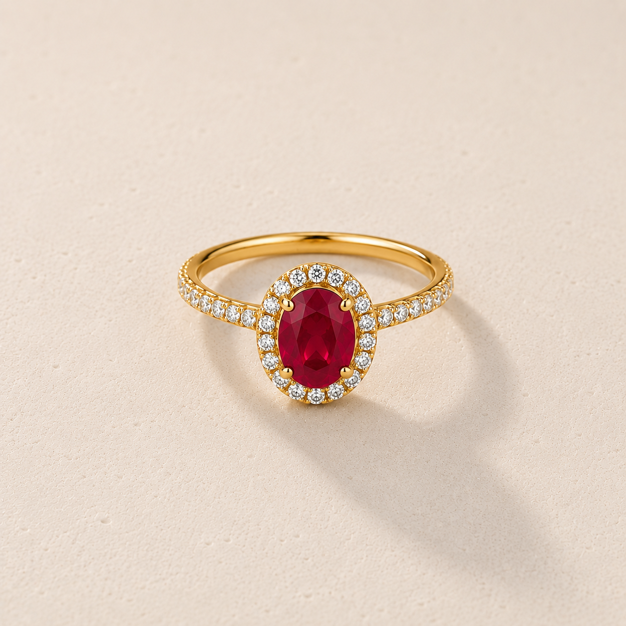 DHARIN Gemstone Halo Cocktail Ring - blue sapphire macro close-up, diamond halo detail
