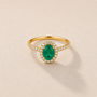 DHARIN Gemstone Halo Cocktail Ring - lifestyle hand wearing view, lab-grown sapphire