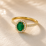 DHARIN Gemstone Halo Cocktail Ring - deep red ruby center, 18K gold vermeil pavé band