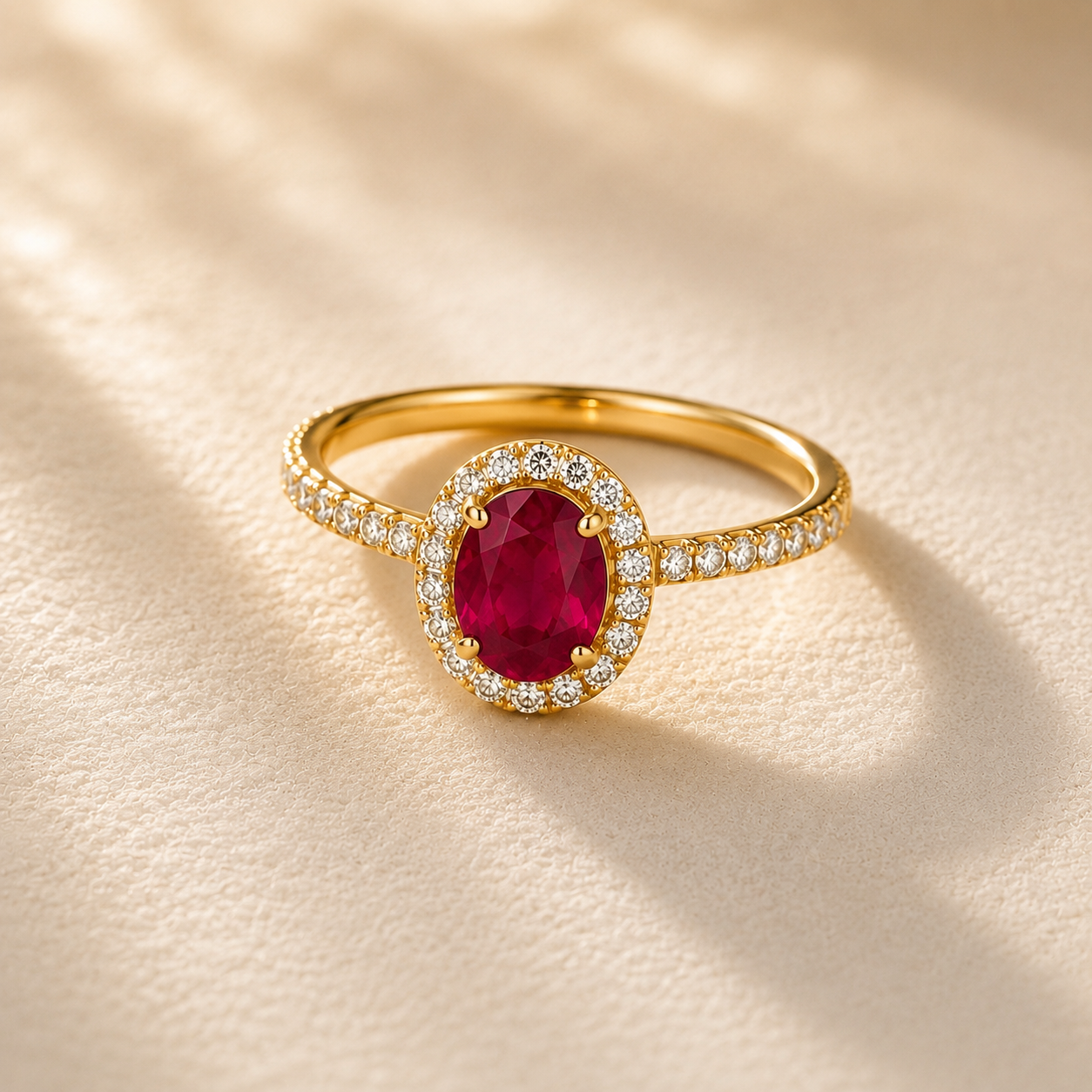 DHARIN Gemstone Halo Cocktail Ring - vivid green emerald center, 18K gold vermeil pavé band