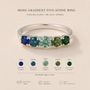 DHARIN Five-Stone Color Gemstone Band - moss gradient, royal blue to forest green, sterling silver