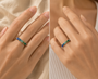 DHARIN Five-Stone Color Gemstone Band - hand wearing view, moss gradient gemstone ring