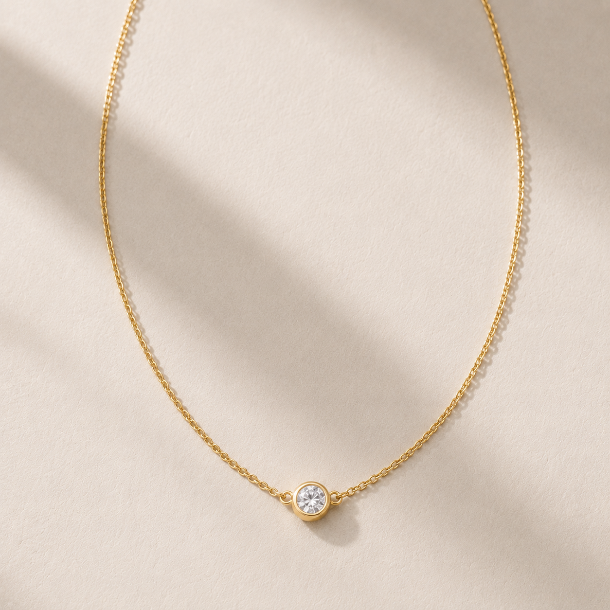 DHARIN Solitaire Floating Diamond Pendant - hanging view, fine chain sterling silver