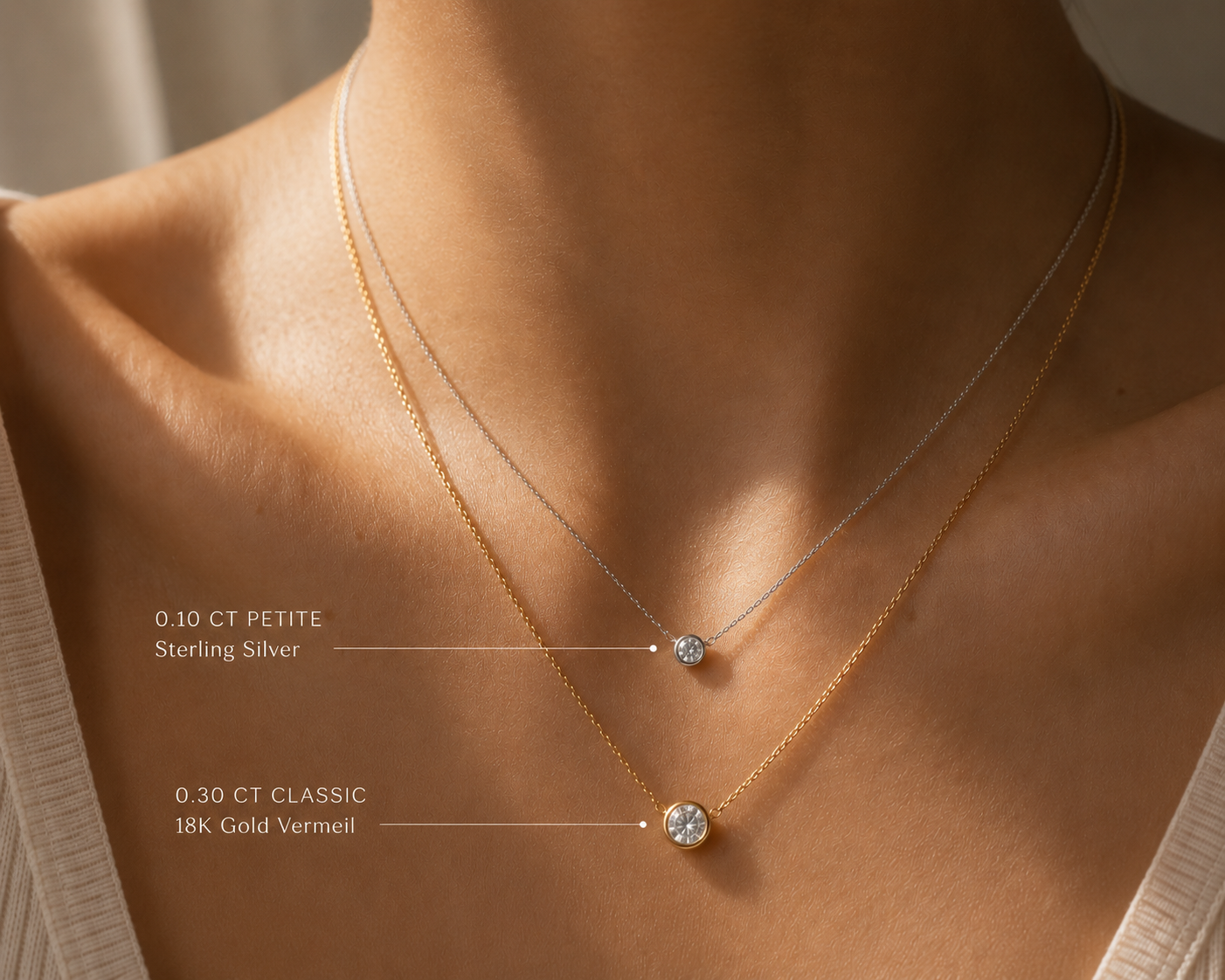 DHARIN Solitaire Floating Diamond Pendant - macro diamond detail, bezel setting close-up