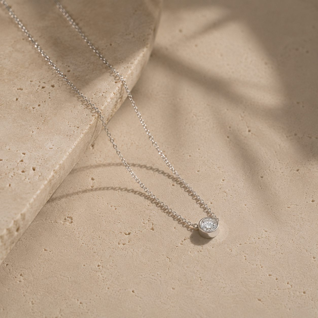 DHARIN Solitaire Floating Diamond Pendant - neck wearing lifestyle, collarbone, quiet luxury