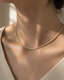 DHARIN Delicate Diamond Tennis Necklace - neck collarbone wearing view, 16 inches quiet luxury