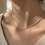 DHARIN Delicate Diamond Tennis Necklace - neck collarbone wearing view, 16 inches quiet luxury