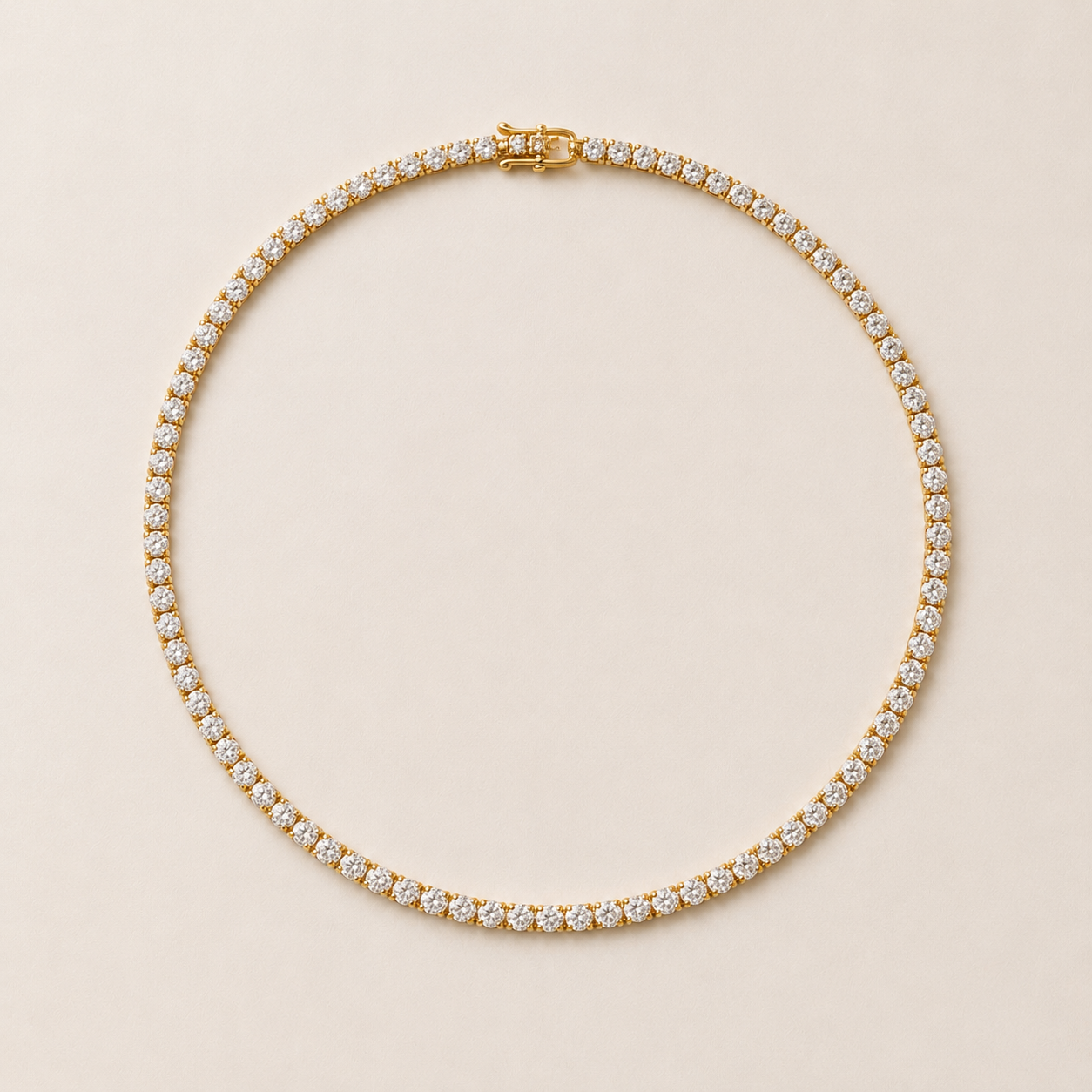 DHARIN Delicate Diamond Tennis Necklace - hanging view full length, diamond coverage collarbone