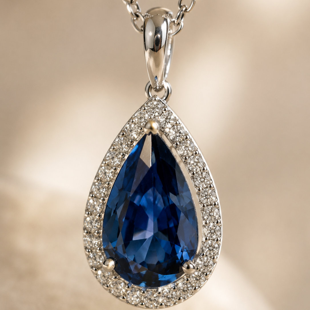 DHARIN Teardrop Gemstone Pendant - emerald 18K gold vermeil, lifestyle wearing, collarbone view