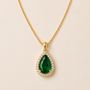 DHARIN Teardrop Gemstone Pendant - macro detail, pear sapphire with diamond pavé border