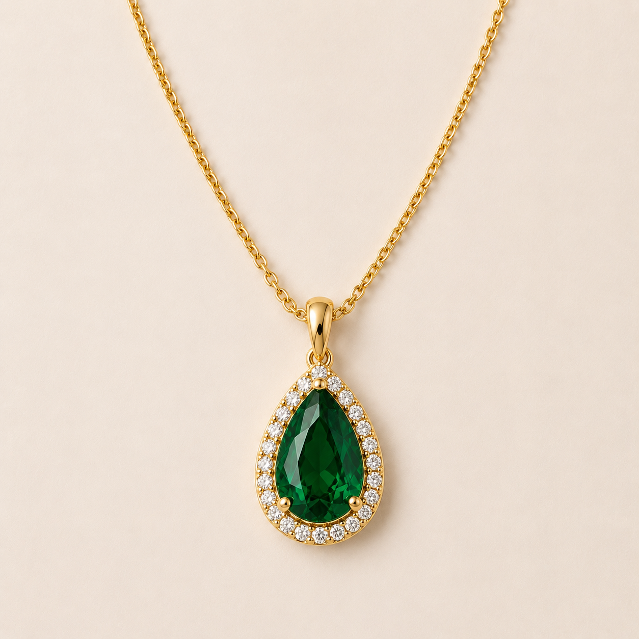 DHARIN Teardrop Gemstone Pendant - macro detail, pear sapphire with diamond pavé border