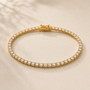 DHARIN Classic Lab Diamond Tennis Bracelet - 3ct, 45 degree flat lay, 18K gold vermeil, lab-grown diamond