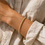 DHARIN Classic Lab Diamond Tennis Bracelet - 3ct, hand wearing lifestyle, 18K gold vermeil, quiet luxury