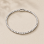 DHARIN Classic Lab Diamond Tennis Bracelet - 3ct, 14K white gold cool bright finish, flat lay overhead