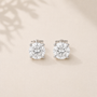 DHARIN Solitaire Lab Diamond Stud Earrings - 0.5ct pair, each 3.65mm round brilliant, four-prong sterling silver