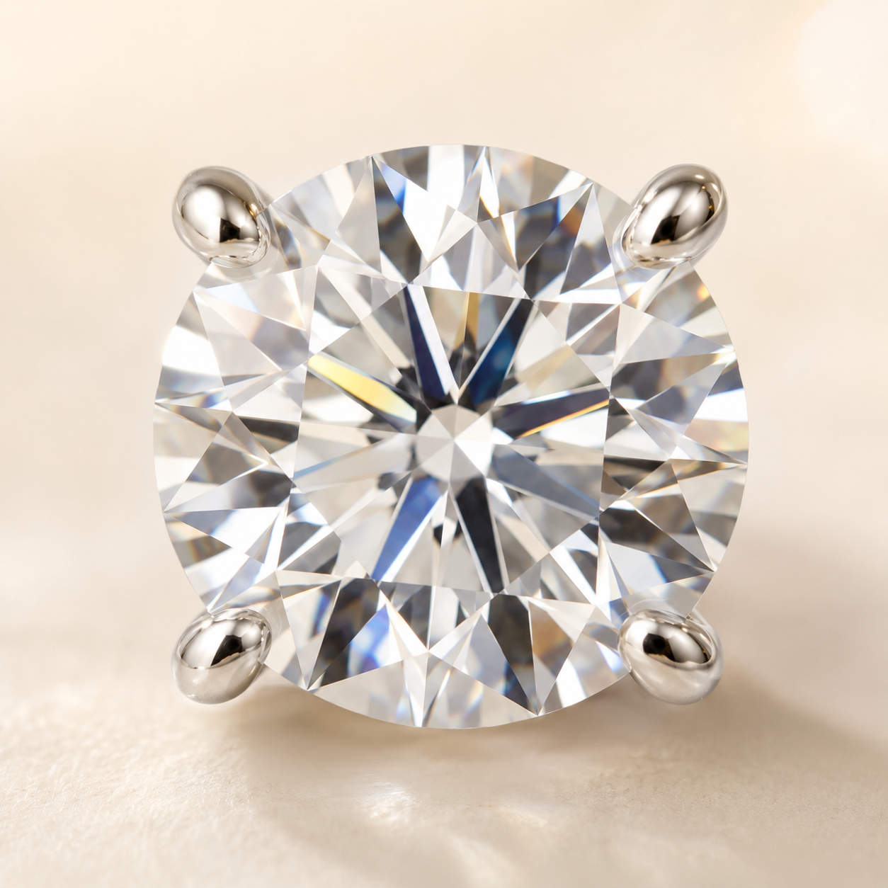 DHARIN Solitaire Lab Diamond Stud Earrings - detail view, IGI certified lab-grown diamond four-prong setting