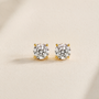DHARIN Solitaire Lab Diamond Stud Earrings - 18K gold vermeil version, warm yellow gold four-prong setting