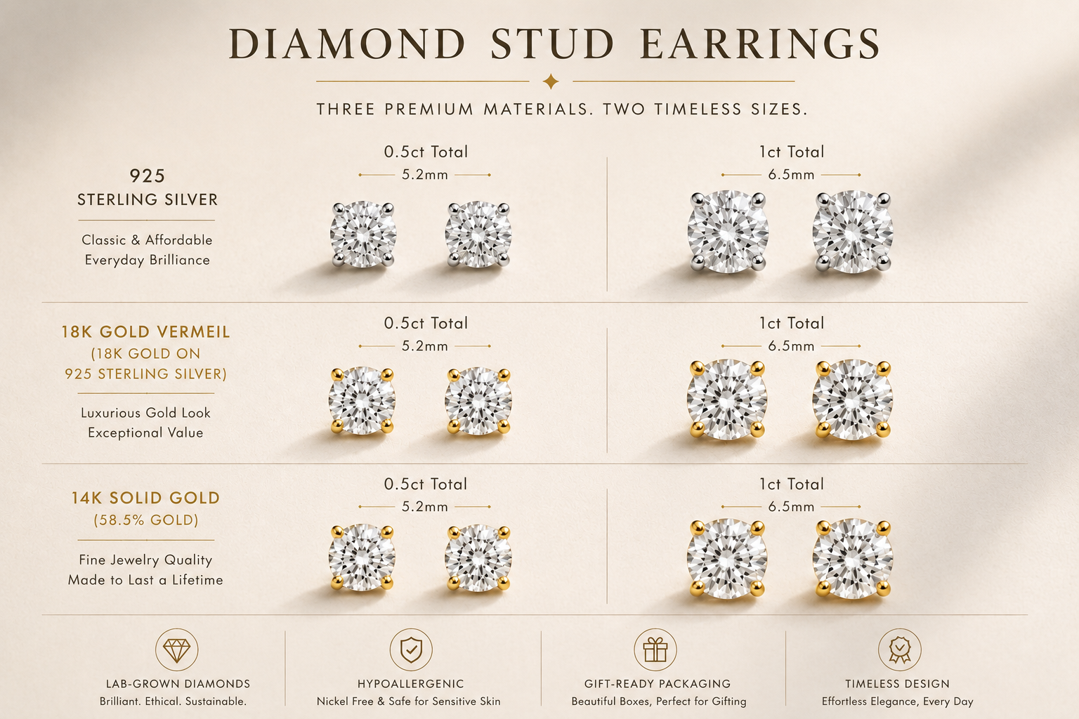 DHARIN Solitaire Lab Diamond Stud Earrings - editorial environment, limestone surface, quiet luxury