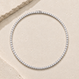 DHARIN Full Pavé Lab-Grown Diamond Tennis Necklace, S925 silver, continuous stone-to-stone round brilliant diamonds, coiled flat lay overhead view