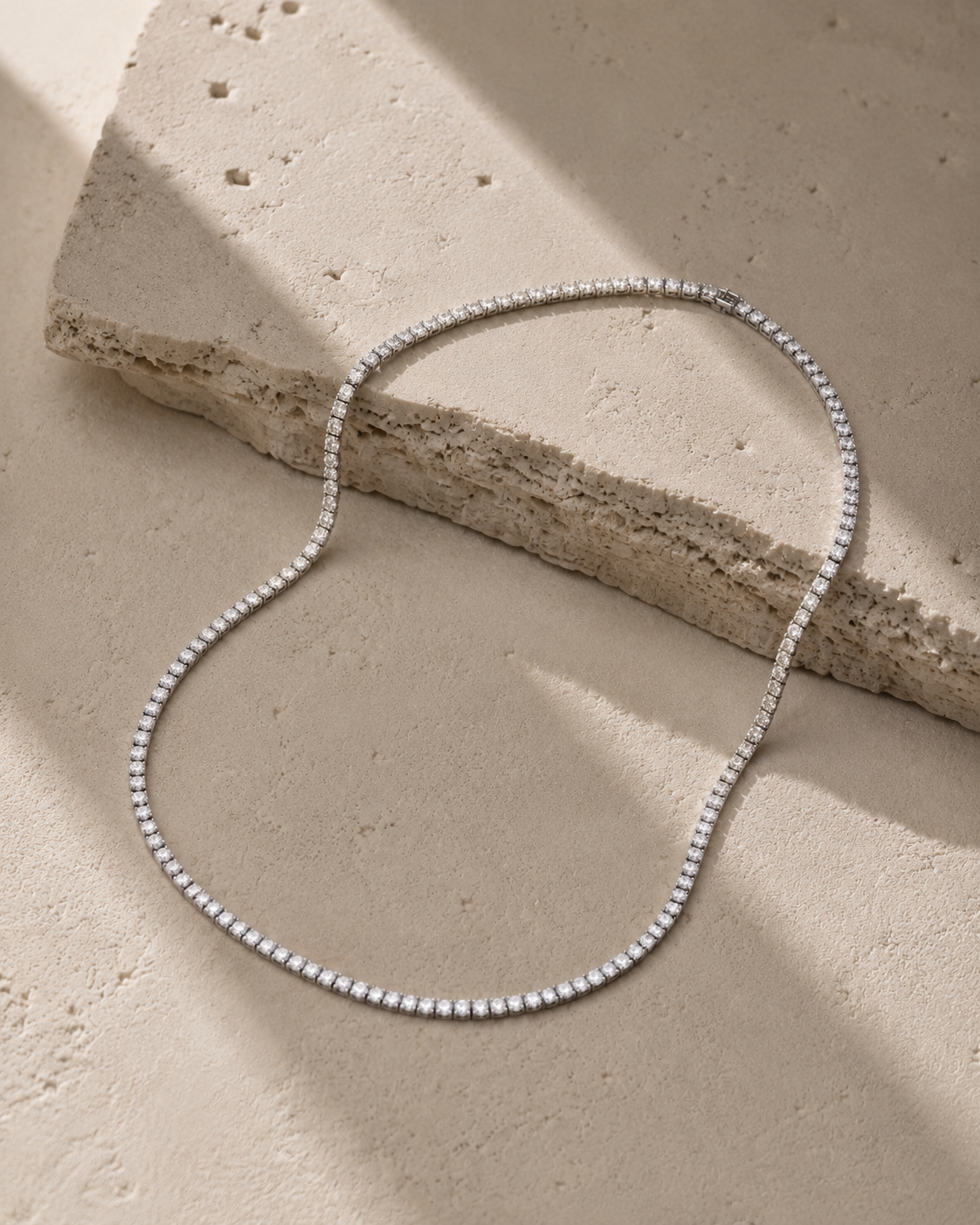 DHARIN Full Pavé Lab-Grown Diamond Tennis Necklace, S925 silver, full stone-to-stone diamond coverage, flat lay angle