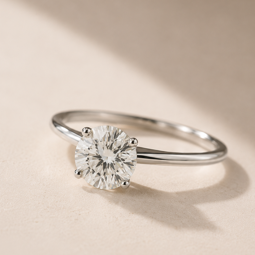 DHARIN Lab Grown Diamond Round Solitaire Ring, 1ct round brilliant, overhead view