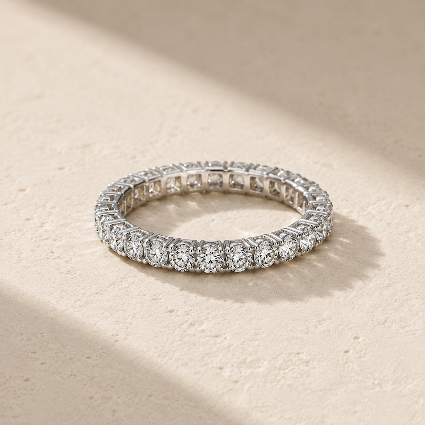 DHARIN Stackable Micro-Pavé Eternity Band - Sterling Silver, lab-grown diamonds, 45 degree view