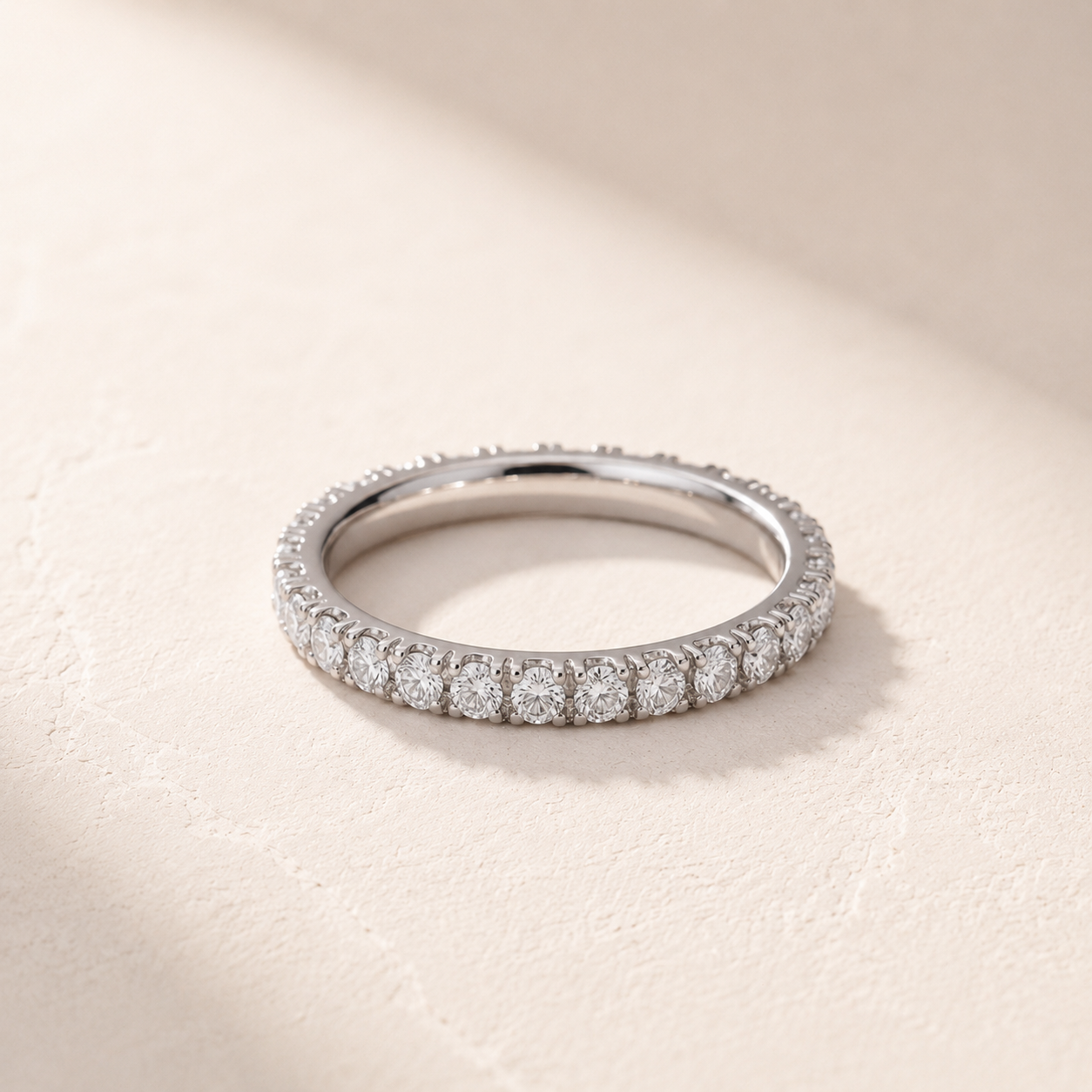 DHARIN Stackable Micro-Pavé Eternity Band - Sterling Silver, lab-grown diamonds, 45 degree view