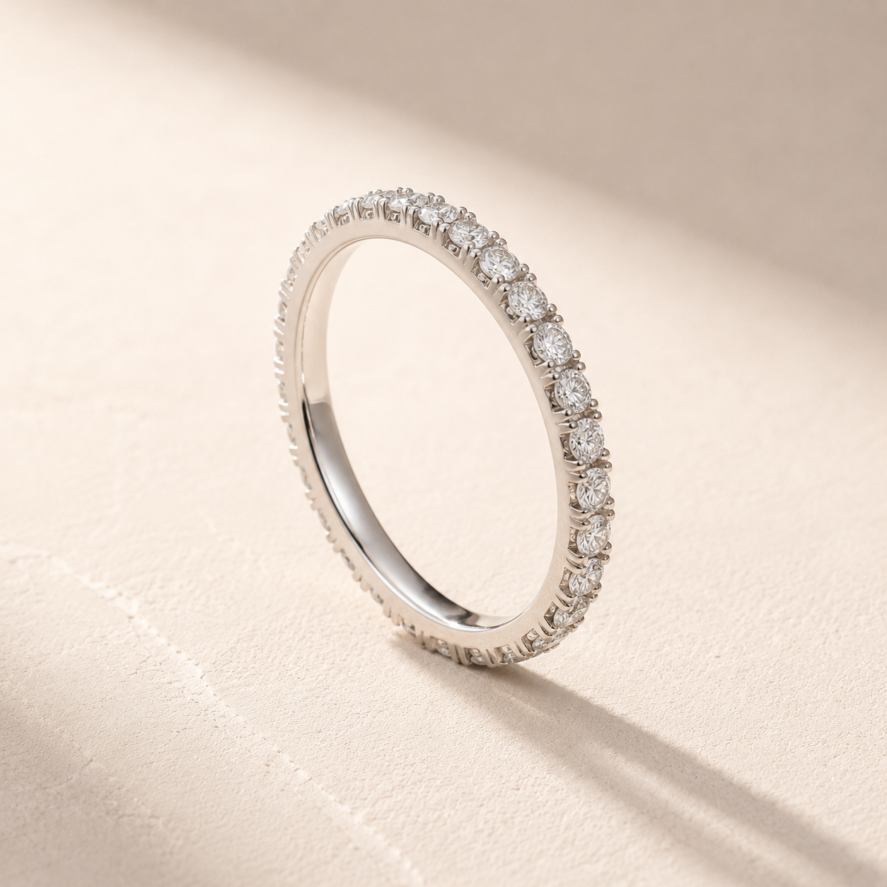 DHARIN Stackable Micro-Pavé Eternity Band - side profile view, sterling silver