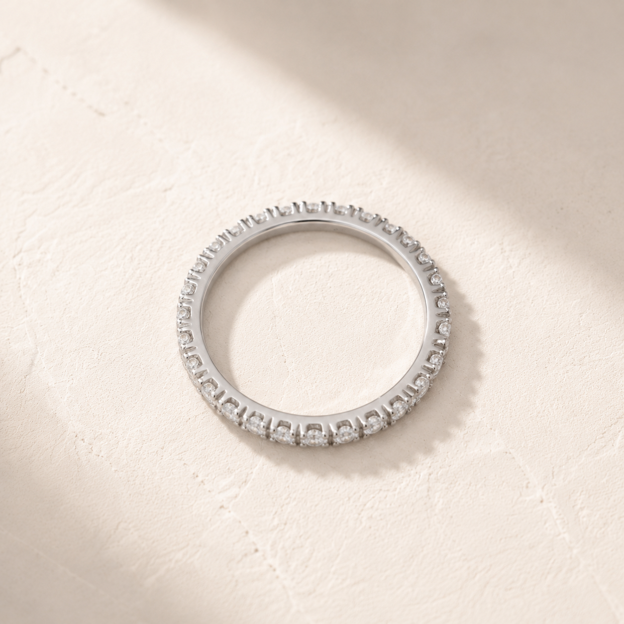 DHARIN Stackable Micro-Pavé Eternity Band - overhead flat view, lab-grown diamond eternity ring