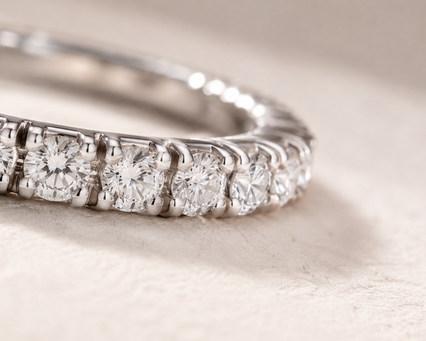 DHARIN Stackable Micro-Pavé Eternity Band - macro diamond detail, round brilliant pavé setting