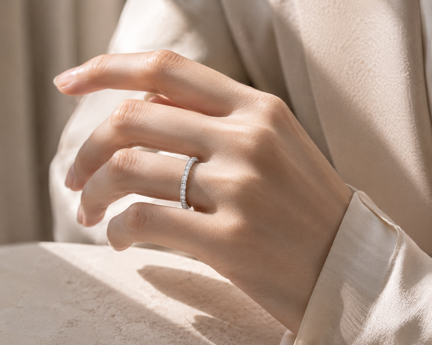 DHARIN Stackable Micro-Pavé Eternity Band - collection shot, multiple angles