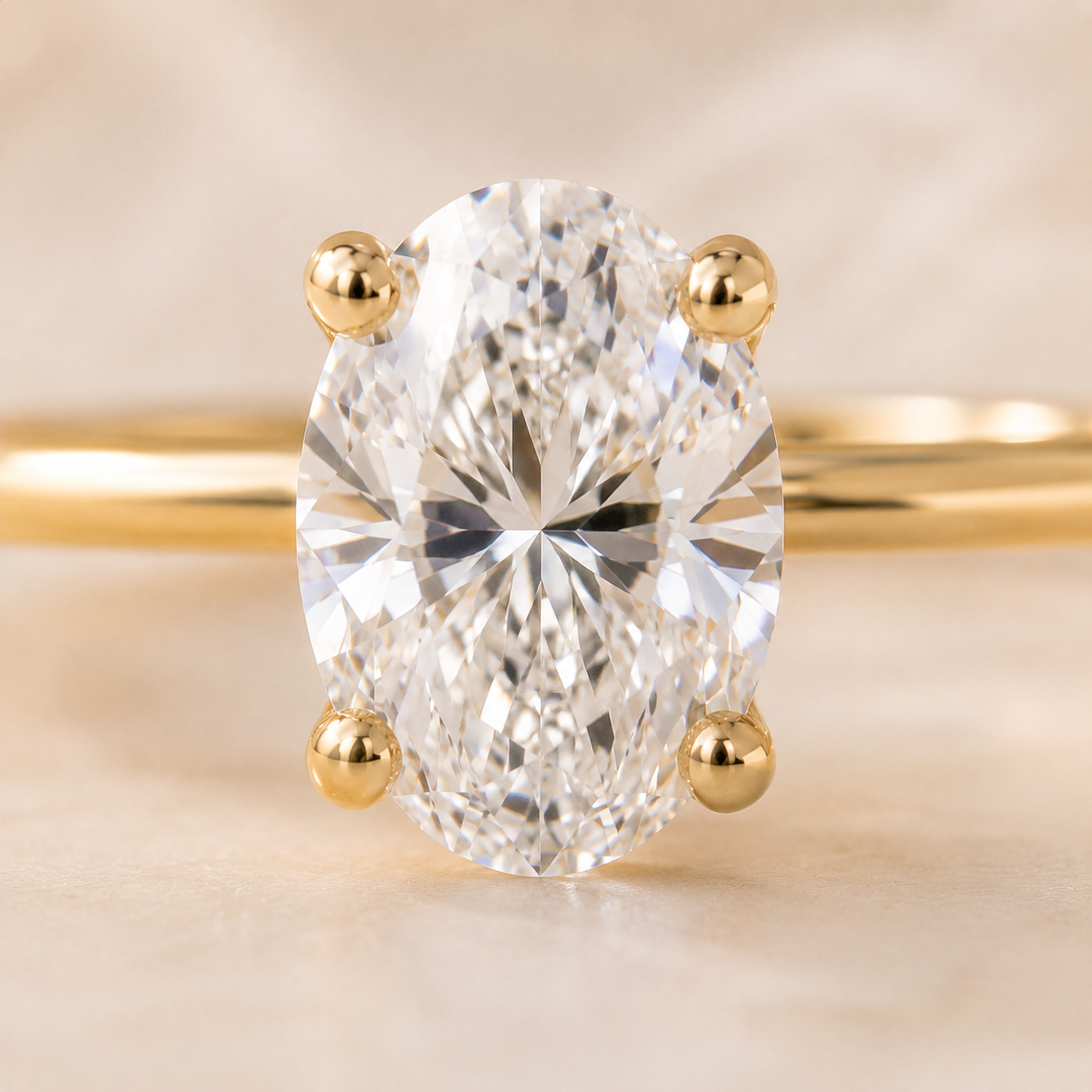 DHARIN Oval Solitaire Ring - macro diamond detail, oval brilliant cut lab-grown diamond