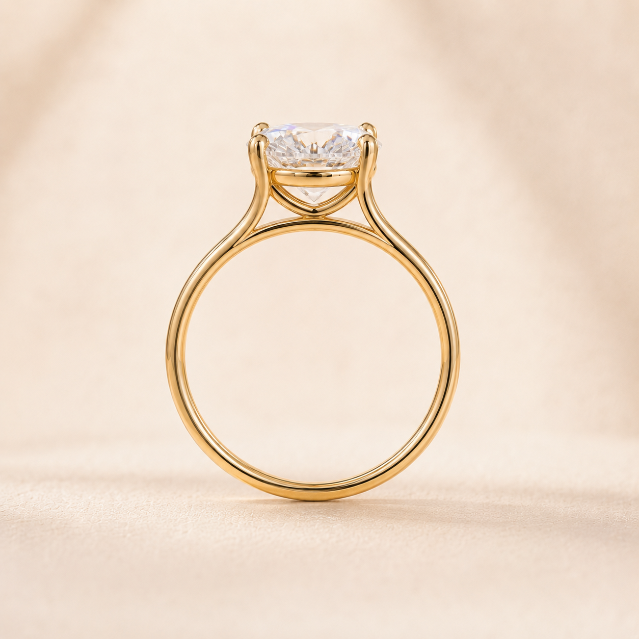 DHARIN Oval Solitaire Ring - hand wearing view, slim band engagement ring lifestyle