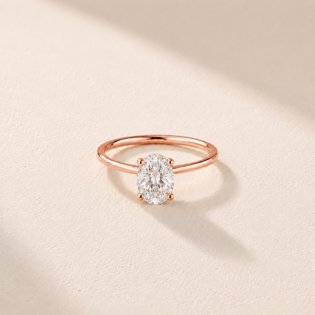 DHARIN Oval Solitaire Ring - 14K rose gold, blush pink tone, oval diamond solitaire