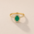 DHARIN Gemstone Halo Cocktail Ring - lifestyle hand wearing view, lab-grown sapphire
