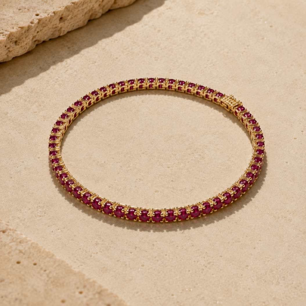 Lab Grown Ruby Tennis Bracelet – 16cm Continuous Band, Deep Red Gemstone