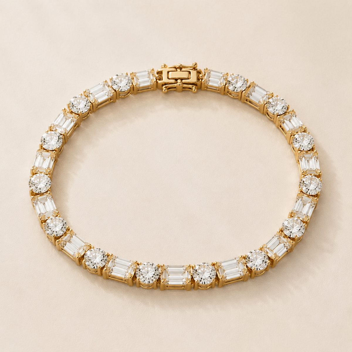 DHARIN Mixed-Cut Tennis Bracelet - editorial limestone surface, mixed geometry diamond bracelet